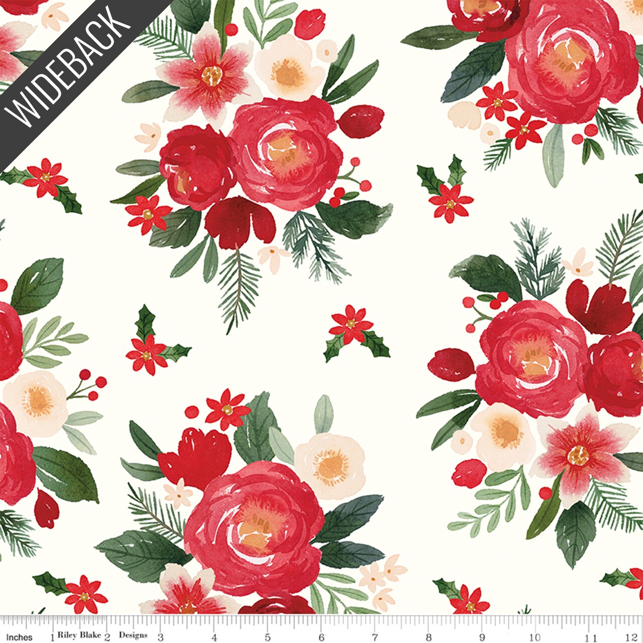 Floral Wideback (108 Inch) in Cloud (wb16358-cloud) | Charming Christmas | Kelsey Carlson | Riley Blake